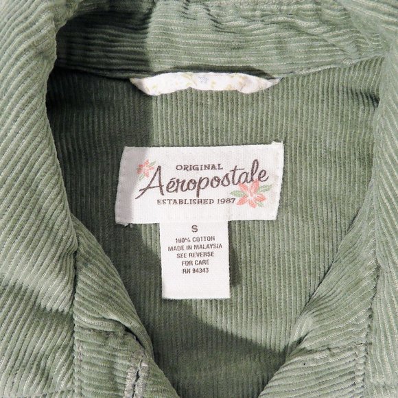AEROPOSTALE Womens Small Corduroy Jacket Coat Sage Green Big Buttons - Picture 4 of 4